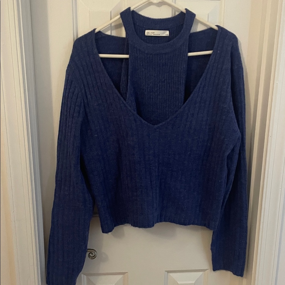 OAK + FORT Deep Blue V-Neck Sweater